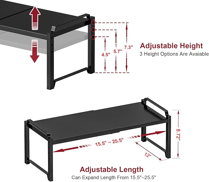 X-cosrack 12" Wide 100LBS Loading-Bearing Heavy Duty Kitchen Storage Shelf, Expandable Cabinet Shelf Organizer, Stackable Adjustable Storage Shelves for Kitchen Cabinet Cupboard Pantry Counter - Image 2