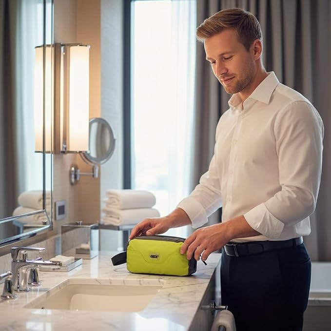 GOX Travel Small Toiletry Bag for Men Nylon Dopp Kit Medicine Bag Travel Organizer Pouch Shave Kits for Teens Toiletry Essentials Bathroom Compact (Green, 7.9 * 3.7 * 2 Inches) - Image 2