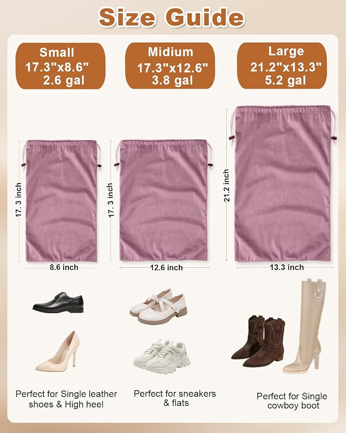 2 Pcs Shoe Bags for Travel, Dust Velvet Bags, Parfait Pink, 17.3x12.6 Inch | Washable & Reusable Travel Shoe Bags, Dustproof Shoe Bags with Drawstring Closure, Suitable for Travel, Home Storage - Image 3
