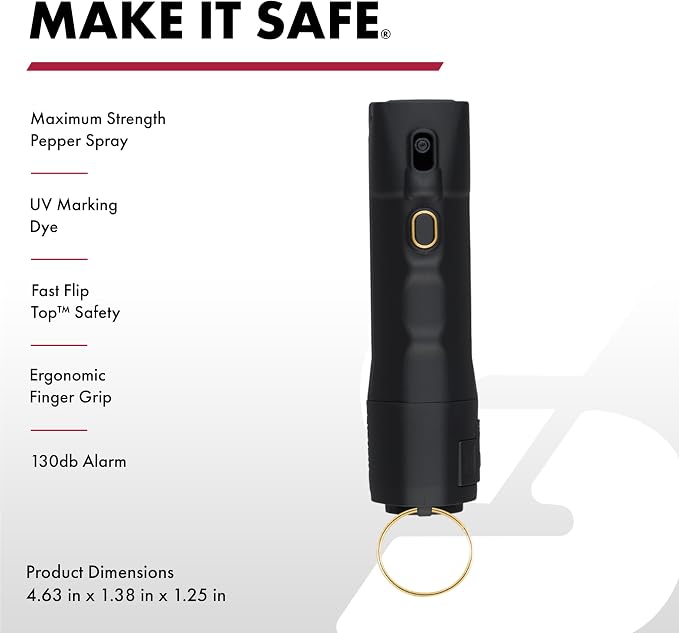 Sabre 2-in-1 Pepper Spray with 130dB Personal Alarm, Alert and Defend with One Press, Fast Flip Top Safety with Finger Grip and Tuck-Away Keyring, Maximum Strength, UV Marking Dye - Image 2