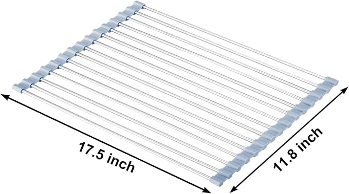 Over The Sink Dish Drying Rack, Roll Up Dish Drying Rack Kitchen Dish Rack Stainless Steel Sink Drying Rack, Foldable Dish Drainer, 17.5''x11.8'' - Image 3