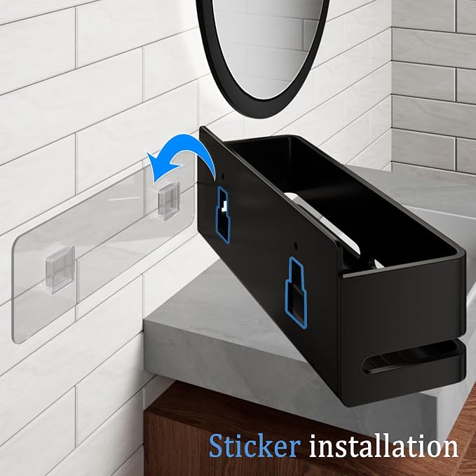 Bathroom Shower Caddy,No Drill Shower Shelves(5-piece Set-Black) | Wall-mounted shelf with soap dish and toothbrush holder, ideal for bathroom storage and also suitable for kitchen - Image 6