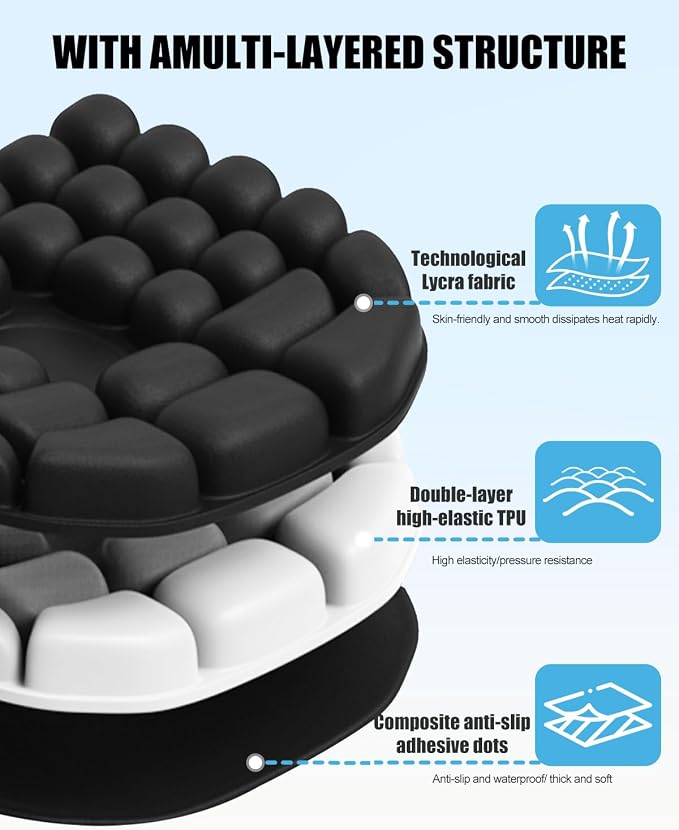 Inflatable Seat Cushion for Travel, 2" Thick Airplane Seat Cushion for Long Flights with Hand Pump & Included Eye Mask, Portable Air Chair Pad for Office, Car, Stadium & Wheelchair, 18.7"x17" - Image 4