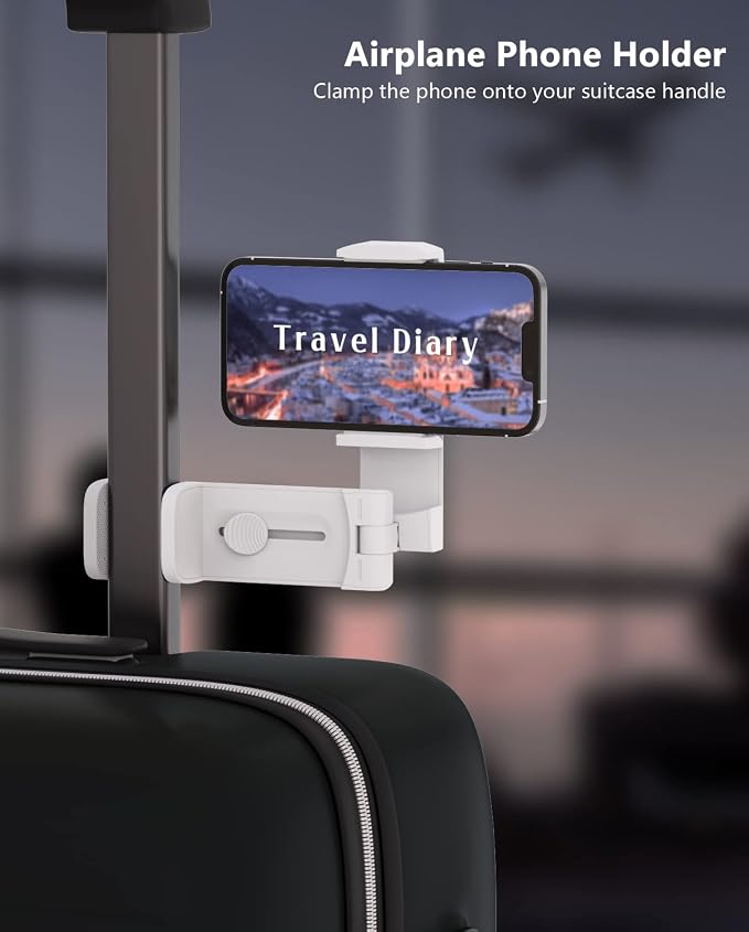 MiiKARE Travel Essentials Airplane Phone Holder, Universal Handsfree Phone Mount for Flying with 360 Degree Rotation, Travel Must Haves Phone Stand for Desk, Tray Table, White - Image 2