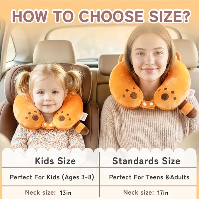 Kids Travel Neck Pillow for Ages 3-8 with Memory Foam, Red Panda | Removable cover, 13 in neck size, machine washable, hidden zipper, head and chin support, car seat and airplane use - Image 2