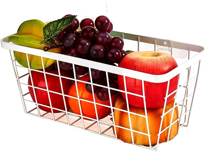 2 Set LeleCAT Hanging Wall Basket Organizer, Over the Cabinet Door Adhesive Wire Baskets for Organizing Kitchen Food Pantry Bathroom Shelf Storage No Drilling Wall Mounted,White - Image 6