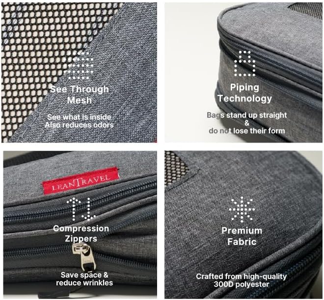 LeanTravel Premium Compression Packing Cubes for Travel - Suitcase Organizer Bags with Double Zipper & Breathable Mesh Panel - Space Saving Carry On Luggage Essentials (1 Small Bag, Grey) - Image 3