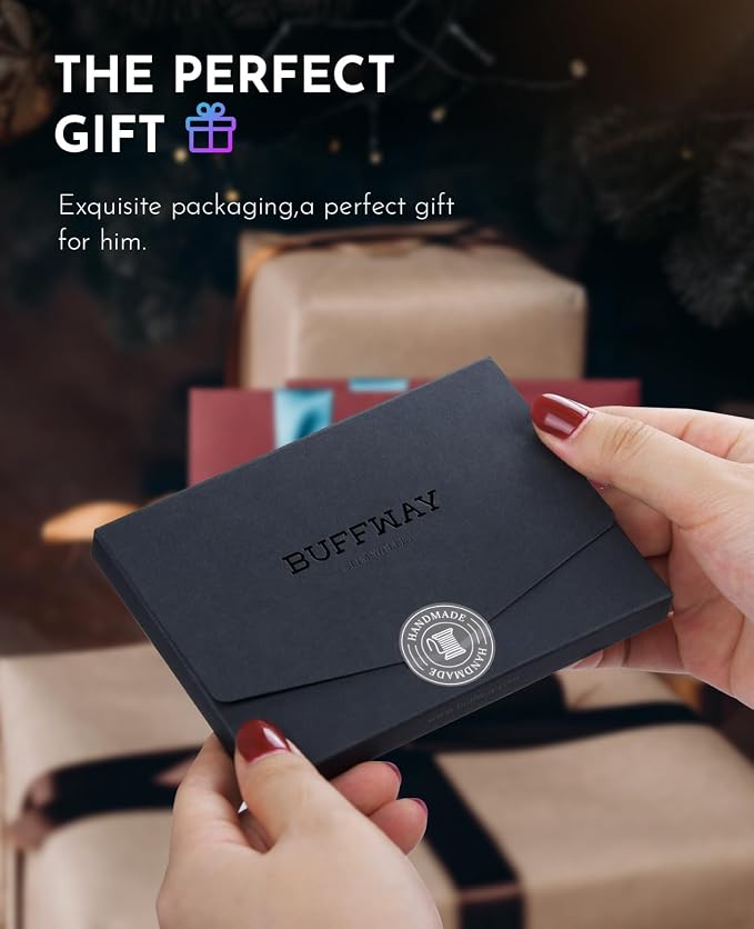 Buffway Slim Wallet for Men Women Minimalist Small Leather Front Pocket Wallets with RFID Blocking and Gifts Box - Bassa Brown - Image 8
