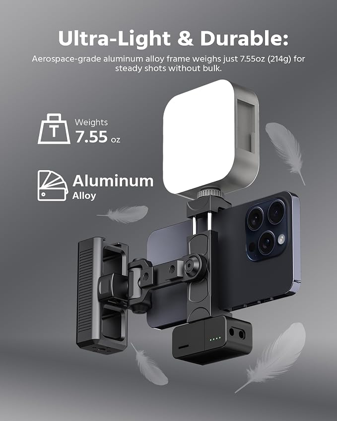 Phone Clip Rig Stabilizer for Smartphone, Lightweight Handheld Vlogging Rig with 360° Rotation, Grip & Cold Shoe Mounts | Compatible with Most Smartphones (for Arri-Standard) - Image 7