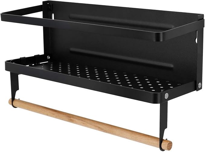Jolitac Magnetic Fridge Spice Rack- Space Saving Organizer Black Shelf on Refrigerator, Kitchen Paper Towel Holder, Foldable Design (Black-Small) - Image 2