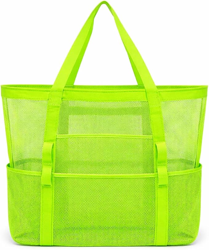 Mesh Beach Tote Bag Large Capacity Pool Gym Laundry Tote Foldable with Pockets Lightweight Travel Bag by HEROWORLD