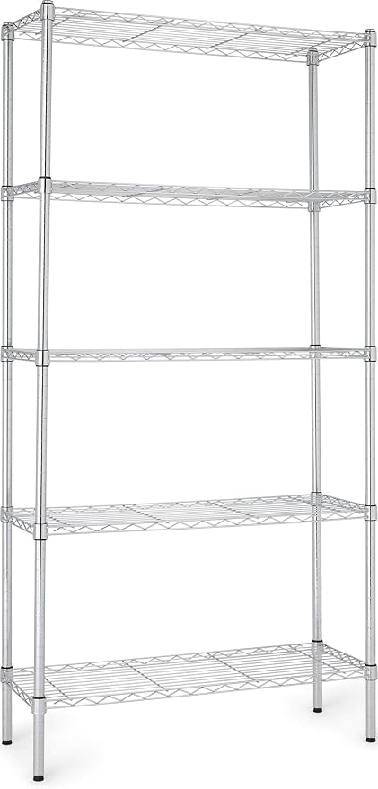 Amazon Basics 5-Shelf Adjustable Heavy Duty Steel Wire Rack, Space Saving Storage Shelving Organizer for Kitchen, Garage, No-Tool Assembly, 350 lbs Weight Capacity, 36" x 14" x 72", Chrome by AmazonBasics