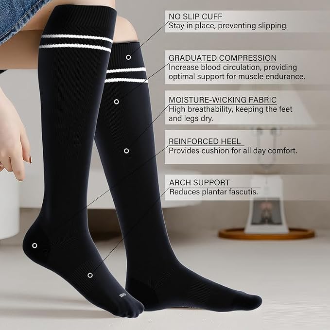 LEVSOX Viscose Made from Bamboo Compression Socks for Pregnant Women 20-30 mmHg Knee High Cute Mens Supports Socks for Travel - Image 2
