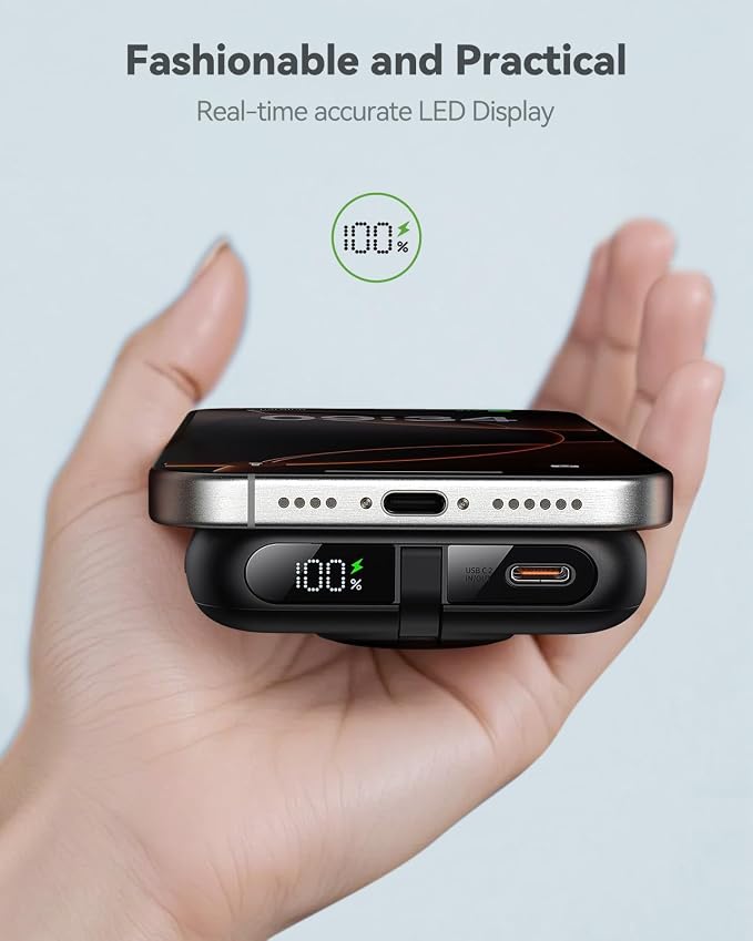 Magnetic Portable Charger for iPhone & Apple Watch, 10000mAh Wireless Power Bank USB-C Fast Charging with Stand for iPhone Air/17/16/15/14/13 Series & iWatch, Travel Essential for Magsafe Battery Pack - Image 7
