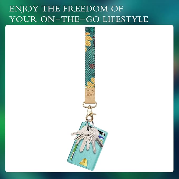Slim Minimalist Front Pocket Wallet & Wristlet Keychain Lanyard Bundle - RFID Blocking Card Holder with Detachable D-Shackle & Key Holder with 2 Keyrings - Image 9