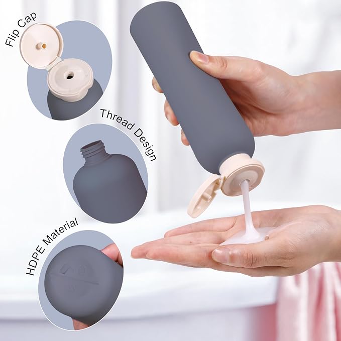 Travel Shampoo Bottle, Empty Plastic Squeeze Bottles 8.8oz with Flip Cap, Lotion Container for Toiletries Travel Size Shampoo and Conditioner - Image 3