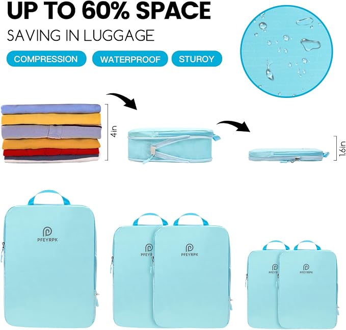 PFEYRPK Lightweight Compression Packing Cubes for Suitcases, Compressible Expandable Travel Packing Organizer with Clear Toiletries and Backpack Bag, Travel Essentials for Carry on Luggage 7 Set - Image 4