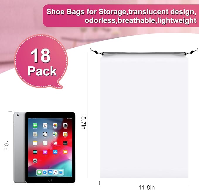 18 Pack Shoe Bags - 11.8in x 15.7in, Storage Bags for Packing, Travel Essentials for Men and Women - Image 2