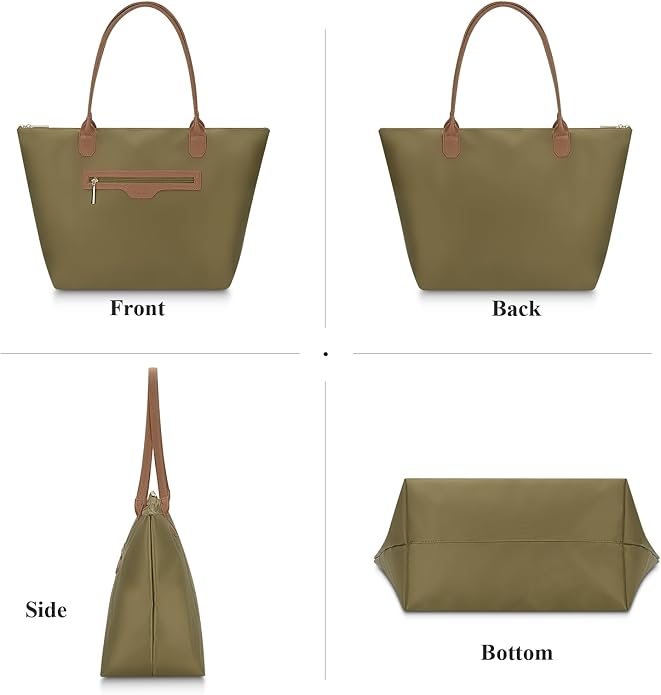 Nylon Tote Bag for Women with Zipper, Travel Shoulder Purses | Lightweight Large Laptop Shoulder Handbag with Zipper, Spacious Purse for Gym and Shopping - Image 4