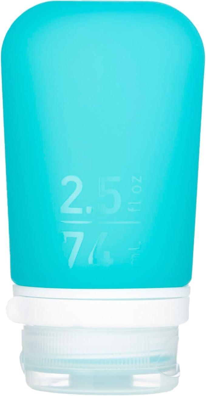humangear GoToob+ (Medium) | Refillable Silicone Travel Bottle | Locking Lid | Food-Safe Material | Aqua, Medium (2.5 fl.oz.; 74ml) | Refillable & Leak-Proof Silicone Travel Size Bottles with Locking Cap for Toiletries, Camping & TSA Carry-On by humangear