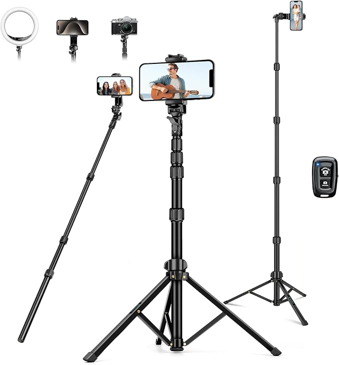 72" Tripod for iPhone, Phone & Camera Travel Tripod Stand with Remote, Compatible with Smartphone/Gopro by Nineigh