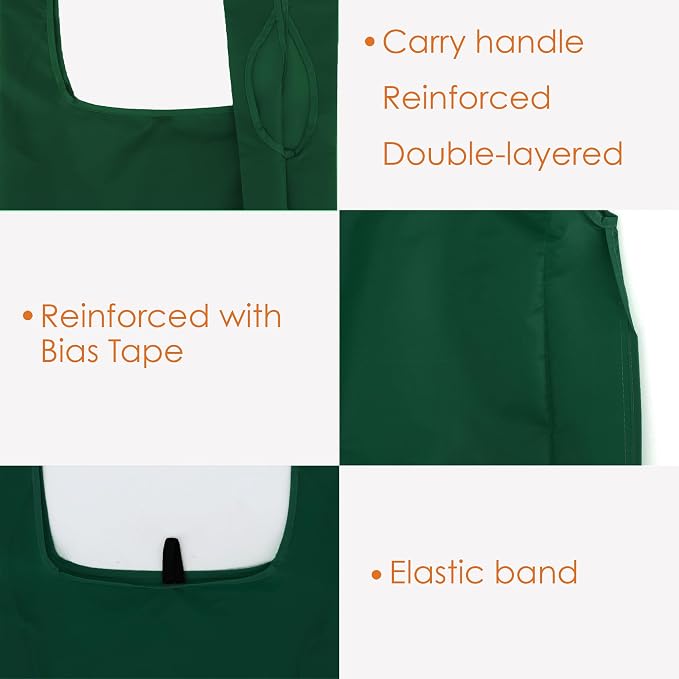 BeeGreen Christmas Green Reusable Grocery Bags with Zipper Storage Pouch 10 Packs Dark Green Reusable Shopping Bags Bulk Foldable-Machine Washable - Image 4