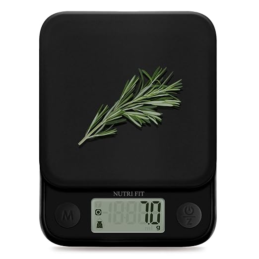 Food Scale Small Digital Kitchen Scales Weight Grams Ounces Black | Max 11lbs 0.5g Increment, Compact Design, Smart Tare, Weight Loss Cooking Baking Coffee, Easy to Use for Travel, AAA Battery by NUTRIFIT