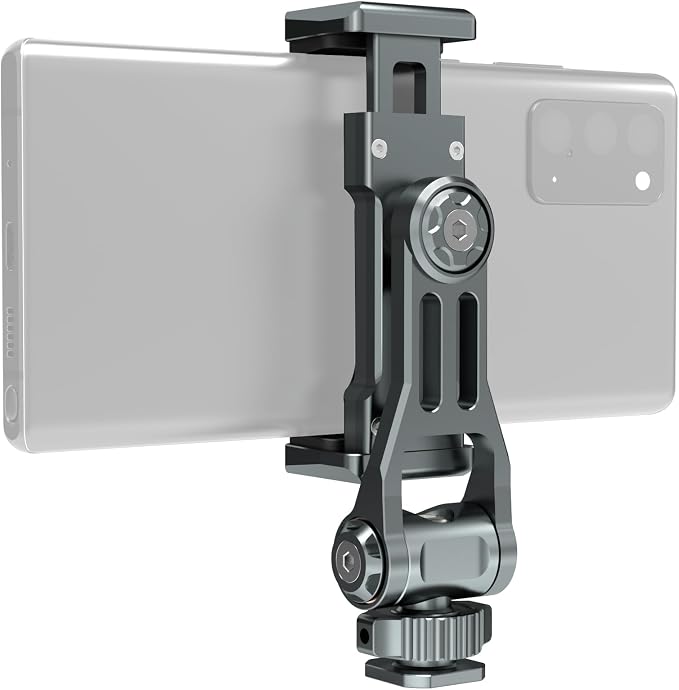 Aluminum Phone Mount for Camera Hot Shoe | 360° Adjustable Smartphone Holder with 2 Cold Shoe Mounts | Universal Compatible with iPhone 15/Sony/Canon/DJI Ronin Gimbals- Vlogging Accessories by Leaplumin