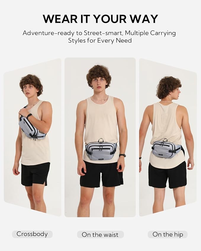 WATERFLY Fanny Pack Waist Bag: 3L Large RFID Anti-Theft for Travel | 180-Degree Opening Design, 5 Pockets, Nylon, Reflective Webbing, Adjustable Buckles, Hiking Daily Use, Women Men - Image 2
