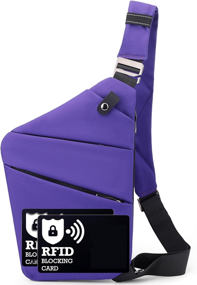 Anti Theft Crossbody Bags for Women Men, Multi-Pocket Shoulder Bag, Slim Sling Purse with 2 RFID Blocking Card (Right Shoulder-Viola) by Ibalulu