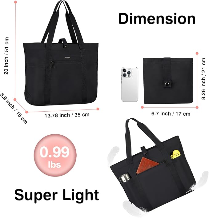 Voova Large Canvas Tote Bag for Women with Shoulder Strap, Black | 13-inch laptop compartment and multiple pockets in a roomy crossbody tote for work, travel, school or shopping - Image 3