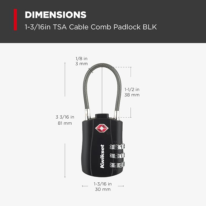 Kwikset TSA Approved Combination Luggage Lock with Cable, 2-Pack, Black | Pair of Cable Locks for Checked Bags and Carry-Ons; Resettable Code, TSA Inspectors Can Relock - Image 3