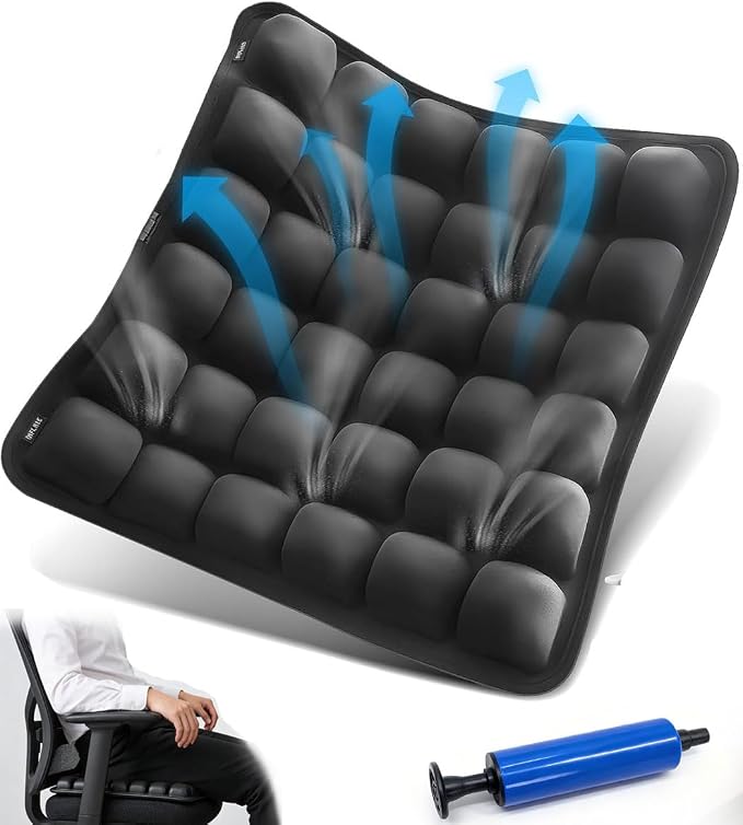 Sondur Travel Cushion, Portable Airplane Seat Cushion for Long Flights 3D Air Cel Inflatable Seat Cushion for Air Travel with Air Pump for Car,Office,Stadium,Ergonomic Comfort Support,Heavy Duty by Unknown