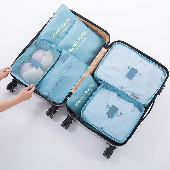 Packing Cubes for Suitcases - 7 Pieces, Light Packing Cubes for Travel, Suitcase Organizer Bags Set, Luggage Organizers for Suitcase, Water-Resistant Travel Essentials, Nile Blue by Fxkoolr
