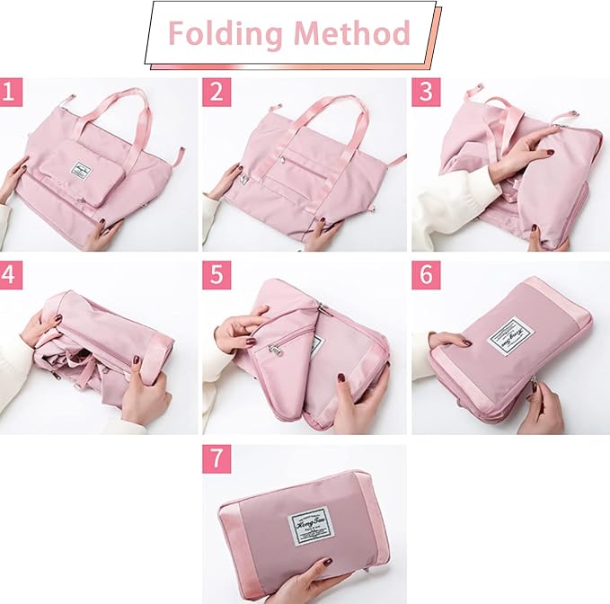 INVODA Travel Bag for Women Expandable Weekender Overnight Bag Carry on Sports Tote Gym Bag Waterproof Foldable Duffel Bag (Fuchsia) - Image 8