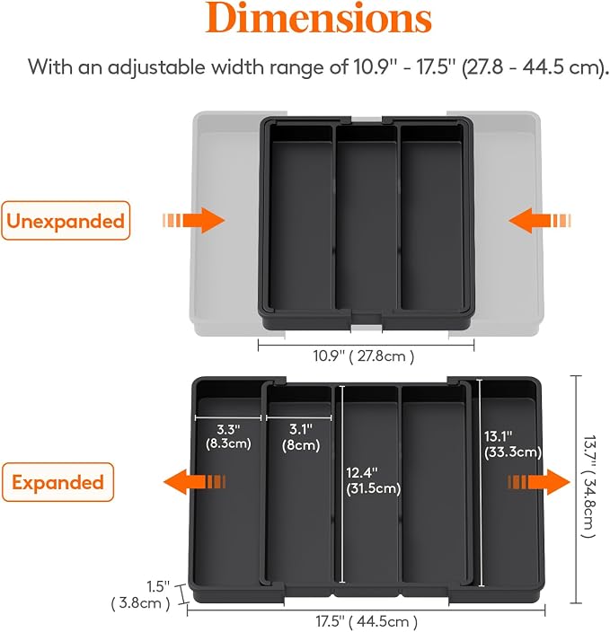 Lifewit Utensil Organizer for Kitchen Drawers, Expandable Utensil Tray | Adjustable Cooking Cutlery Silverware Flatware Holder, Plastic Spatula Tools Storage Divider, 11-18 x 14", Black - Image 3