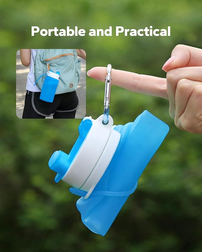 Collapsible Water Bottle, Portable Folding Bottle & Water Bottle with Clip for Backpack, Foldable Water Bottle BPA Free, Sport Bottle Water Squeeze Collapble Watterbottles (Blue) - Image 4