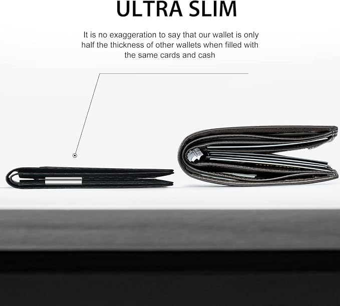 GSOIAX Slim Wallet for Men Rfid Blocking Leather Bifold Front Pocket Carbon Fiber Men's Money Clips Credit Card Holder With Gift Box (Carbon money clip) - Image 2