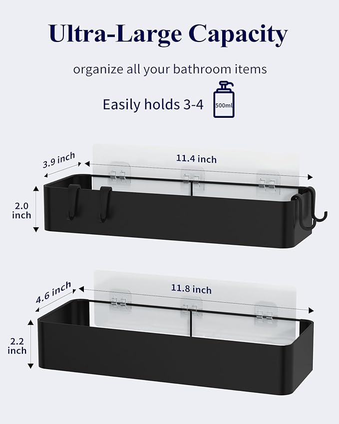 Kitsure Shower Caddy Adhesive, Stylish Shower Organizer, Large, Black | 2 Pack Shower Shelf for Inside Shower, 100% Rustproof Metal Shelves, No-Drill Bathroom Organizers and Storage - Image 4