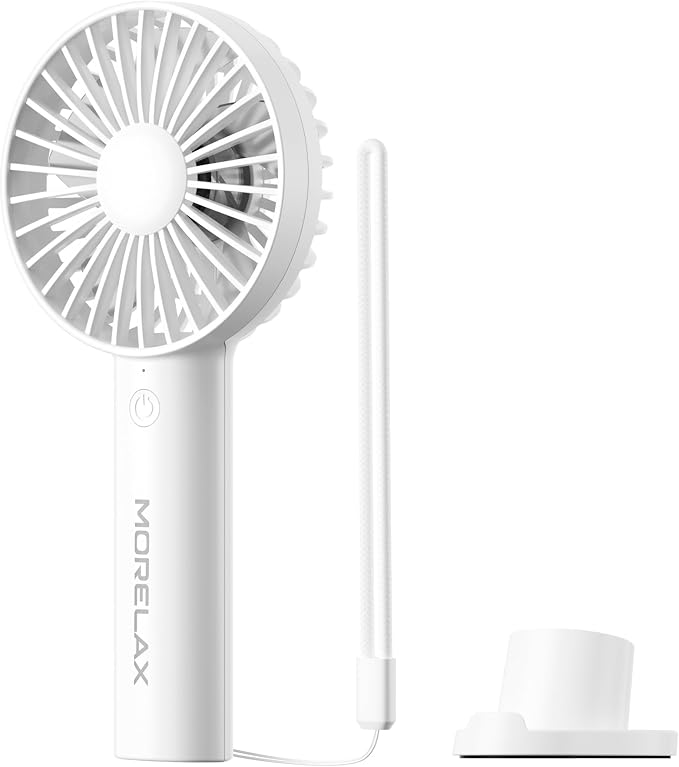 Jancane Handheld Fan, USB Rechargeable Mini Portable Fan with Base, 10H Battery, Strong Wind, Small & Powerful, Cute Design for Travel, Makeup, Girls Women Summer Gift (White) by Jancane