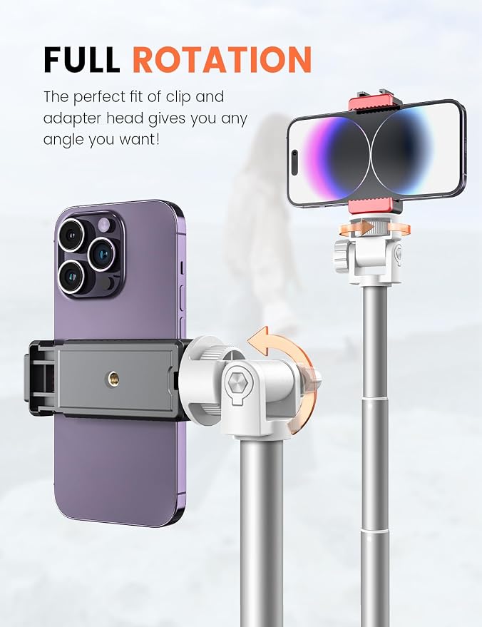 71'' Phone Tripod Stand, Extendable Reinforced Aluminum Phone Stand with Wireless Remote, Stable Cellphone Tripod Compatible with iPhone 14/13/12 Galaxy S23/S22 Huawei (White) - Image 7