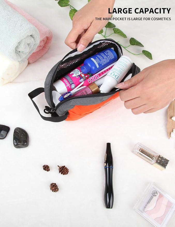 GOX Travel Small Toiletry Bag for Men Nylon Dopp Kit Medicine Bag Travel Organizer Pouch Shave Kits for Teens Toiletry Essentials Bathroom Compact (Orange, 7.9 * 3.7 * 2 Inches) - Image 7