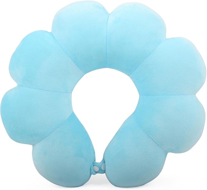 Flower Travel Neck Pillows for Airplanes Breathable Cotton U-Shaped Neck Pillow for Kids & Adults Head Neck Chin Support Rest Pillow for Traveling,Car,Train,Bus,Recline,Home,Office,Light Blue by Sexysamba