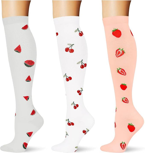 (3 pairs) Compression Socks 20-30 mmHg Long Knee High Socks for Women Men Support Athletic Travel Daily Wear by Saniripple