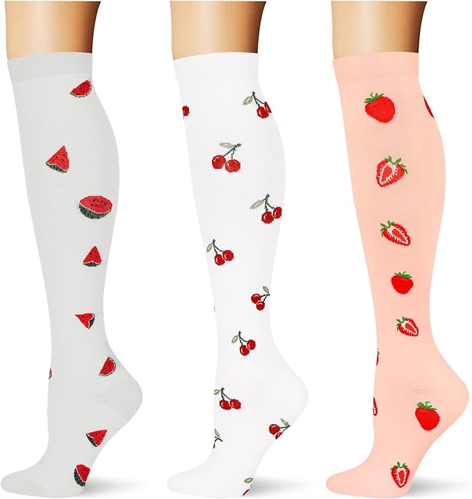 (3 pairs) Compression Socks 20-30 mmHg Long Knee High Socks for Women Men Support Athletic Travel Daily Wear by Saniripple
