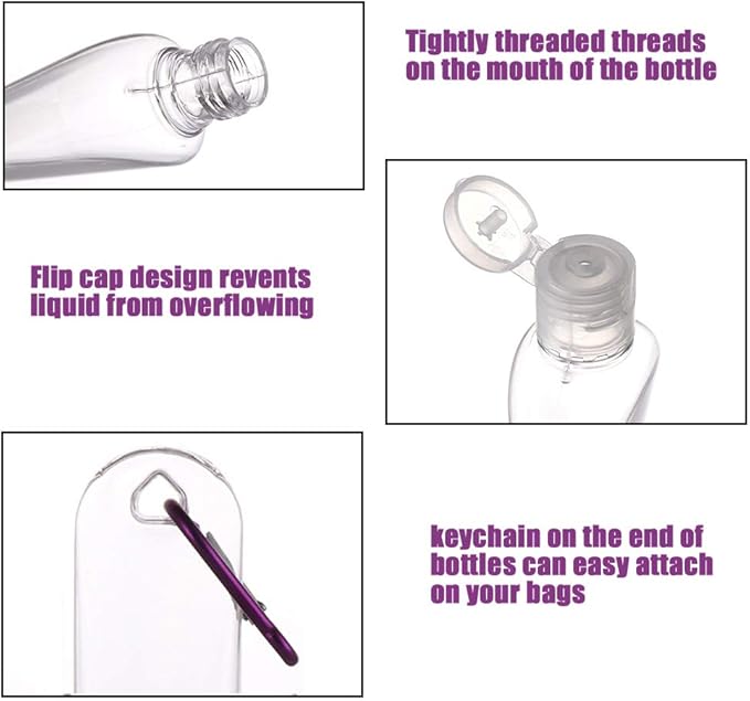 HATTIE 50Pack Travel Plastic Clear Keychain Bottles 50ml/2oz Portable Leakproof Squeeze Small Bottles With Flip Cap Refillable Empty Containers for Lotion Soap Toiletry - Image 3