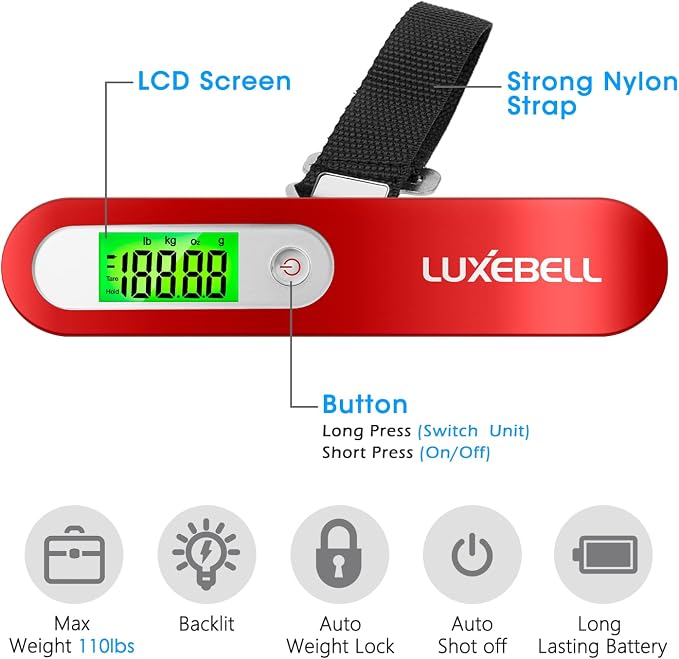 Digital Luggage Scale Vacation Travel Essentials Accessories Gifts for Traveler Portable Suitcase Handheld Weight Scale 110 lbs Hanging Baggage Travel Must Haves - Image 2