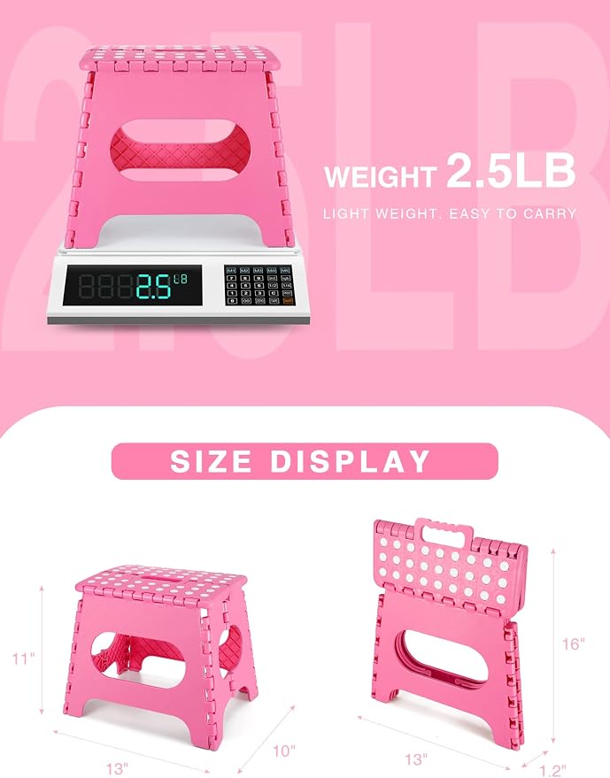 Dyforce Kids Step Stool 11 Inch, 300lbs Folding Step Stool for Adults | Toddler Step stool Pink,Anti-slip Heavy Duty with Carry Handle, Lightweight Foldable Stool for Bathroom Kitchen Bedroom - Image 7