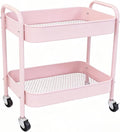 Pink 2 Tier Rolling Cart Metal with Wheels Under Desk Storage Cart for Small Space Organization, Small Trolley for Pantry Room Laundry Bathroom Kitchen Office Art Snack Baby Supplies by Ufriandz