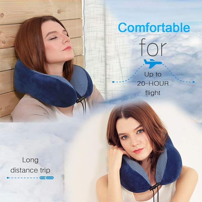 TALLGO Travel Pillow, Best Memory Foam Neck Pillow Head Support Soft Pillow for Sleeping Rest, Airplane Car & Home Use (Dark Blue) - Image 2